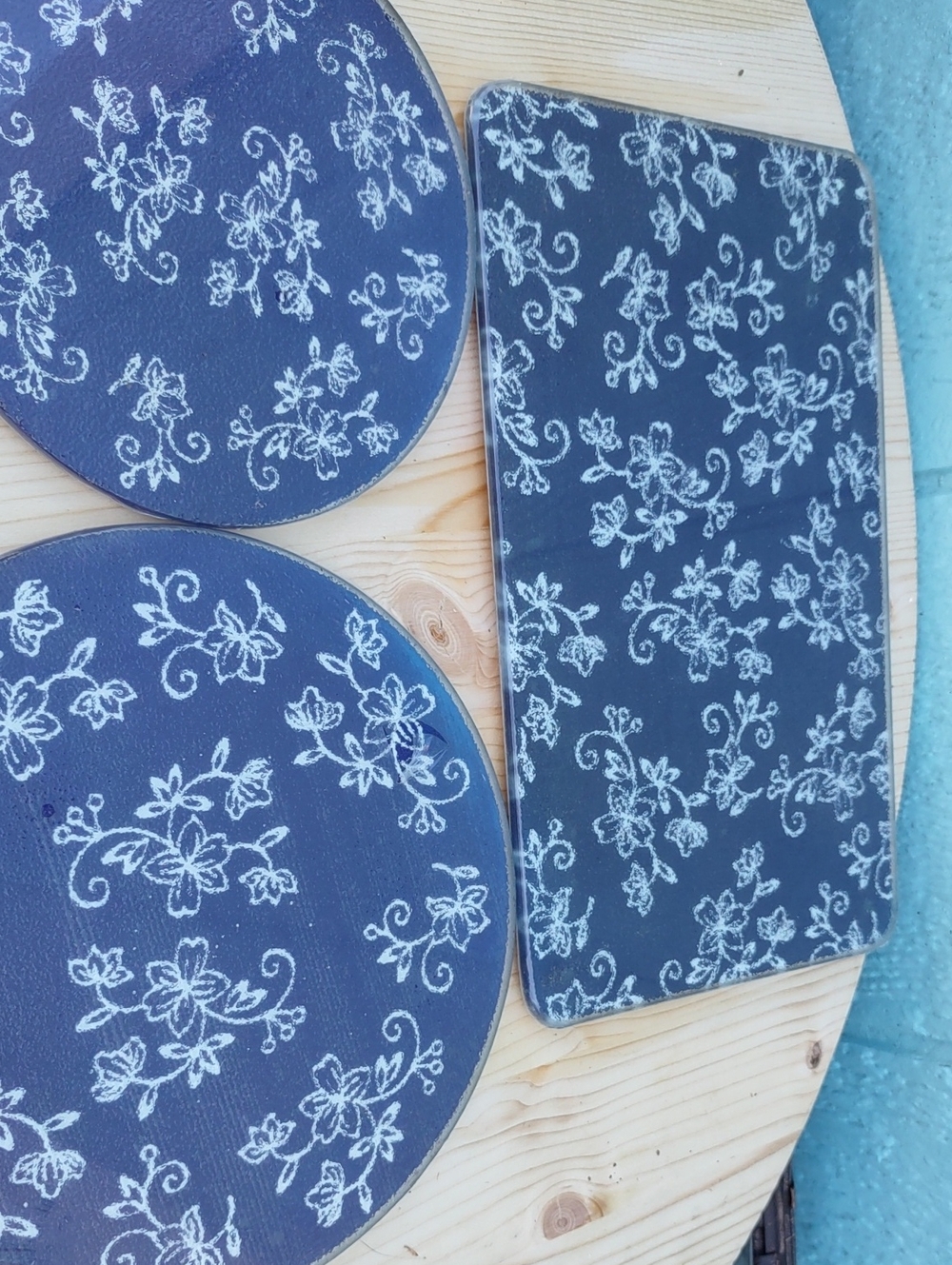 Temptations Blue Lace Navy Floral Glass Trivets